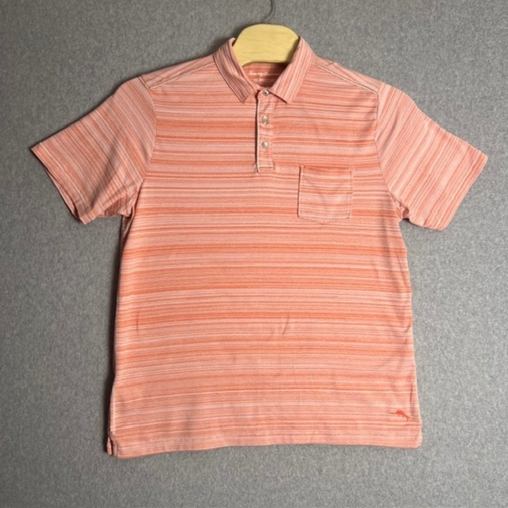 Tommy Bahama Men's Peach Striped IslandZone Polo Casual Golf Shirt Size‎ Large